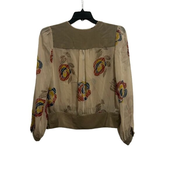 Brown/tan Silk Flower Blouse with Belt Women’s size M - Picture 1 of 9